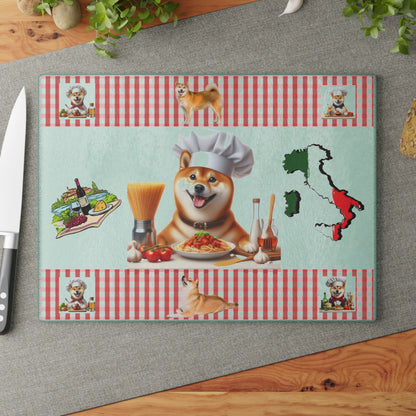Shiba Inu Chef Glass Cutting Board, Dog Lover Gift, Kitchen Decor, Cooking Accessory, Unique Kitchen Gadgets