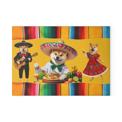 Shiba Inu Fiesta Chef Glass Cutting Board