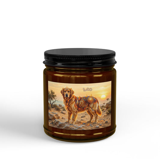 Golden Retriever Scented Soy Candle — Amber Jar with Black Lid (4oz & 9oz)