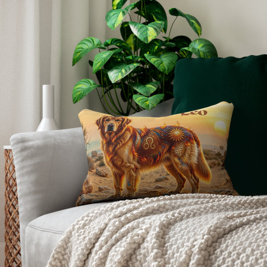 Leo Elements Golden Retriever Lumbar Pillow | Fire Zodiac Dog Throw Pillow | Cosmic Dog Lover Home Decor | Accent Pillow for Sofa & Bed