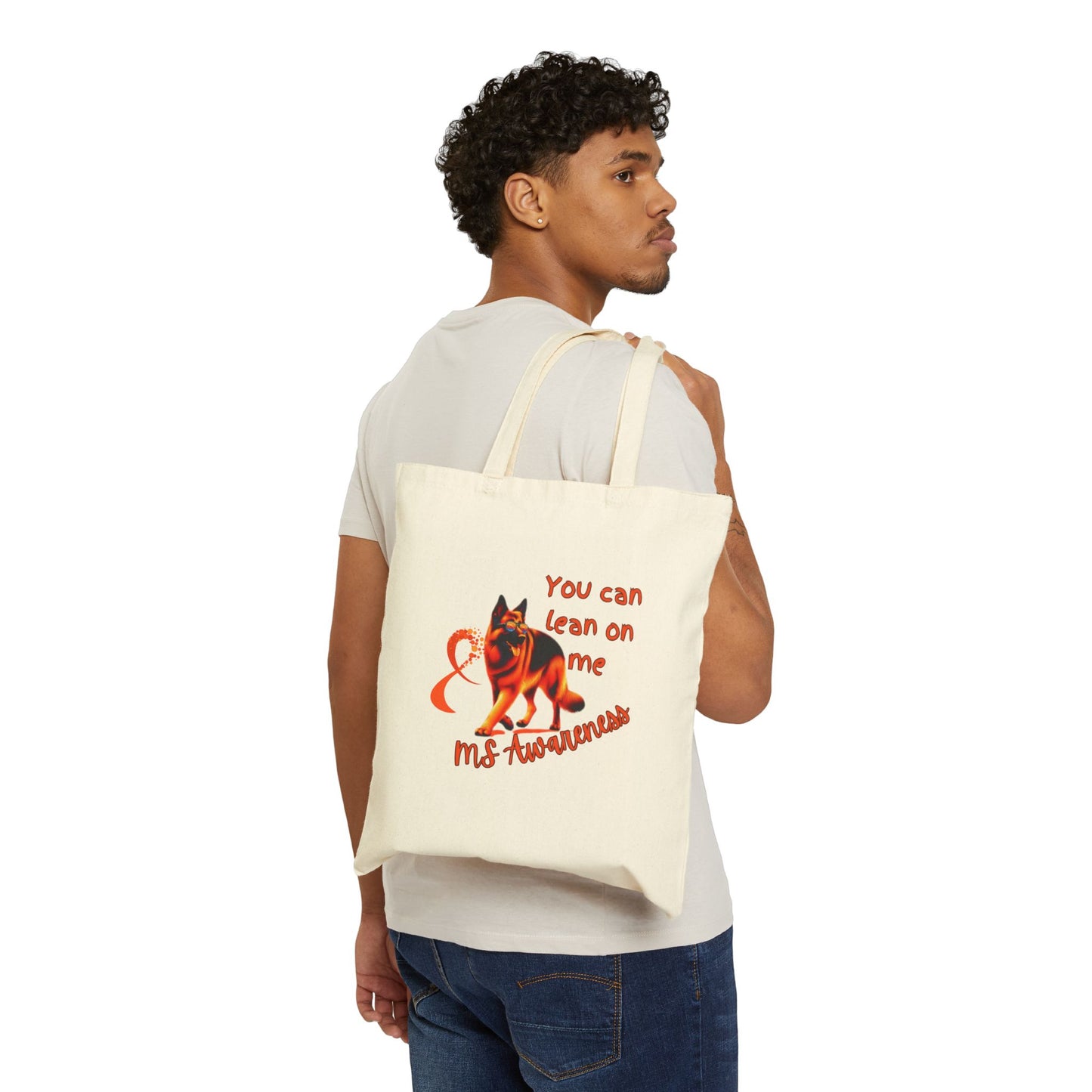 MS Awareness German Shepherd Lean on me Cotton Canvas Tote Bag