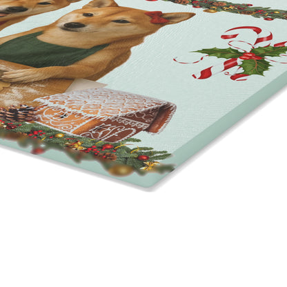 Shiba Inu Christmas Cookie Bakers Glass Cutting Board