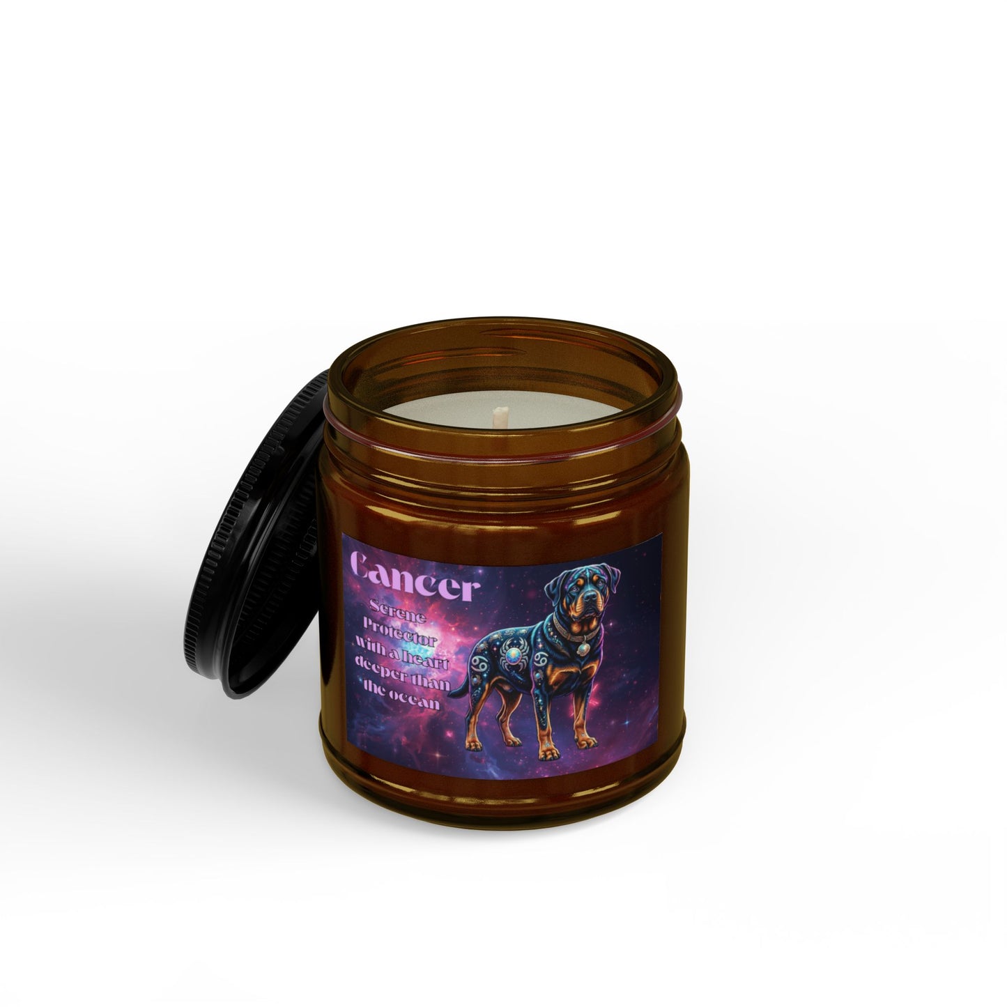 Rottweiler Cancer Zodiac Celestial Soy Candle – Eco-Friendly Scented Jar