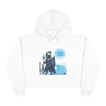Cancer Zodiac as Rottweiler Crop Hoodie — Mythic Neptune Warrior Graphic Hooded Top