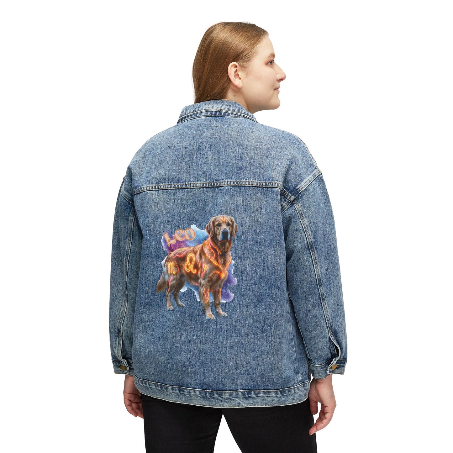 Golden Retriever Leo Zodiac Denim Jacket - Celestial Astrology Jean Jacket