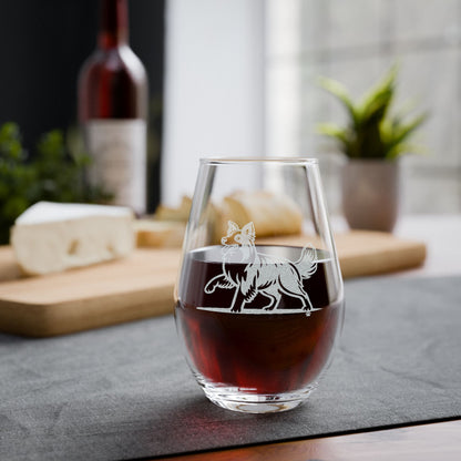 Border Collie Sketch and Serve Engraved Stemless Wineglass