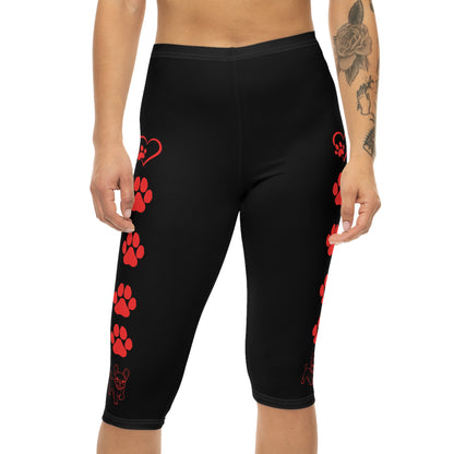 Paws and Hearts French Bulldog Capri Leggings Black and Red