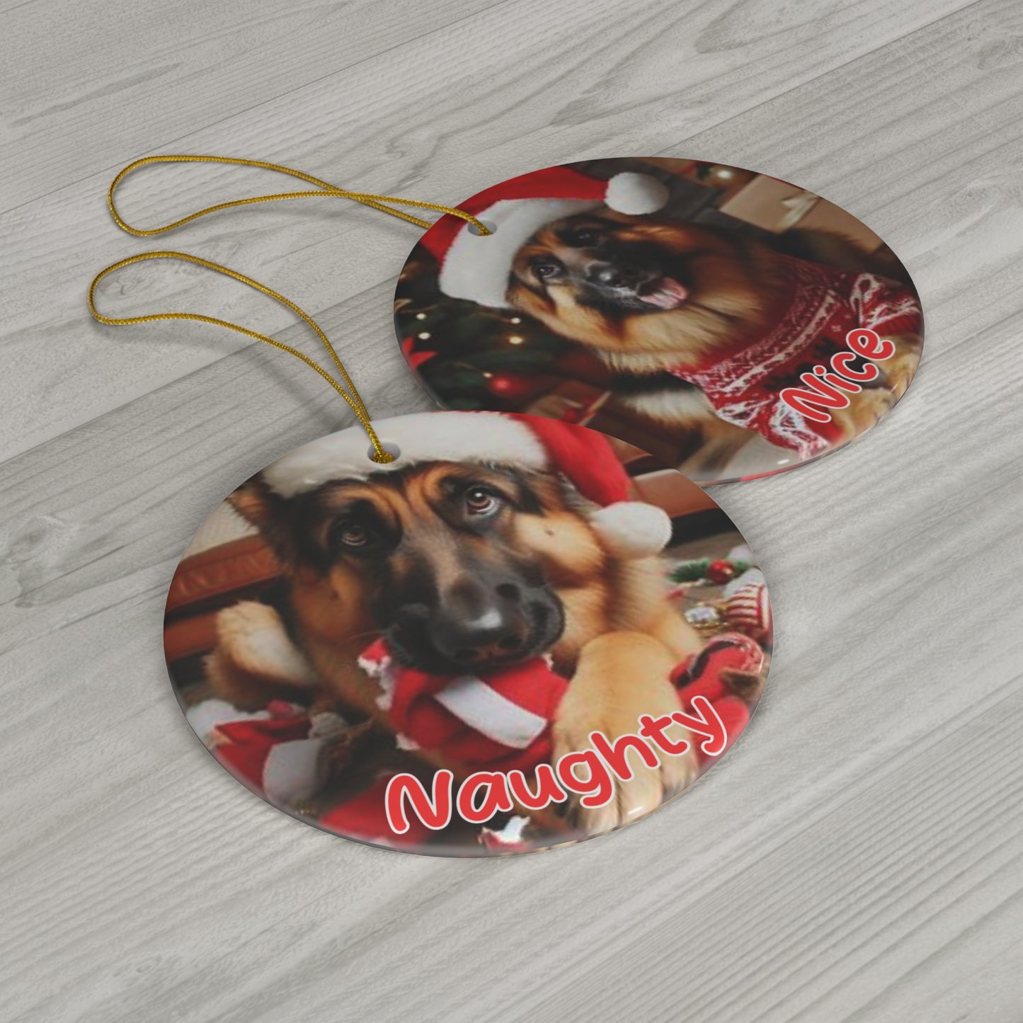German Shepherd naughty or nice Christmas Ceramic Ornament, 1-Pack