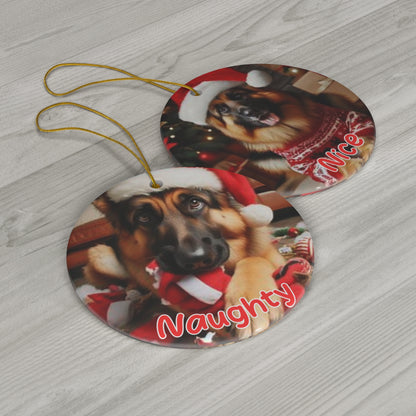 German Shepherd naughty or nice Christmas Ceramic Ornament
