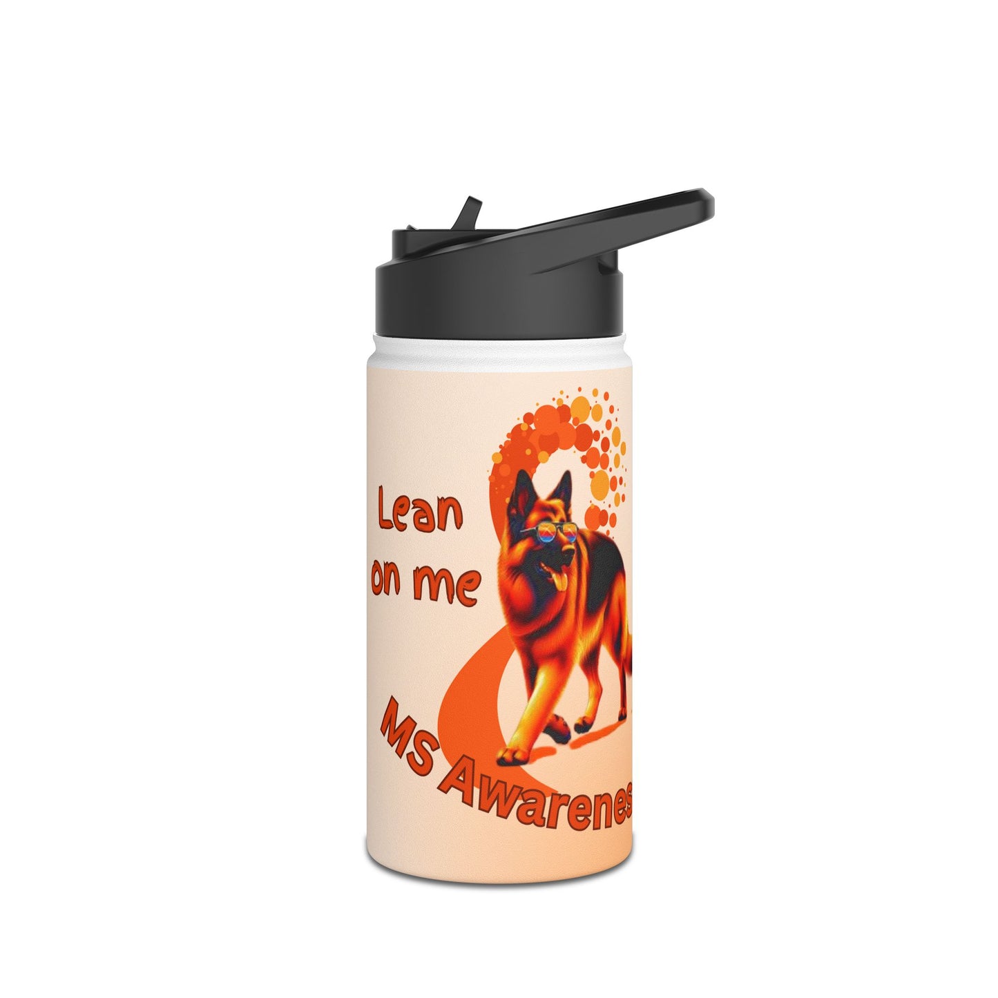 MS Awareness German shepherd "Lean on me" Stainless Steel Water Bottle, Standard Lid