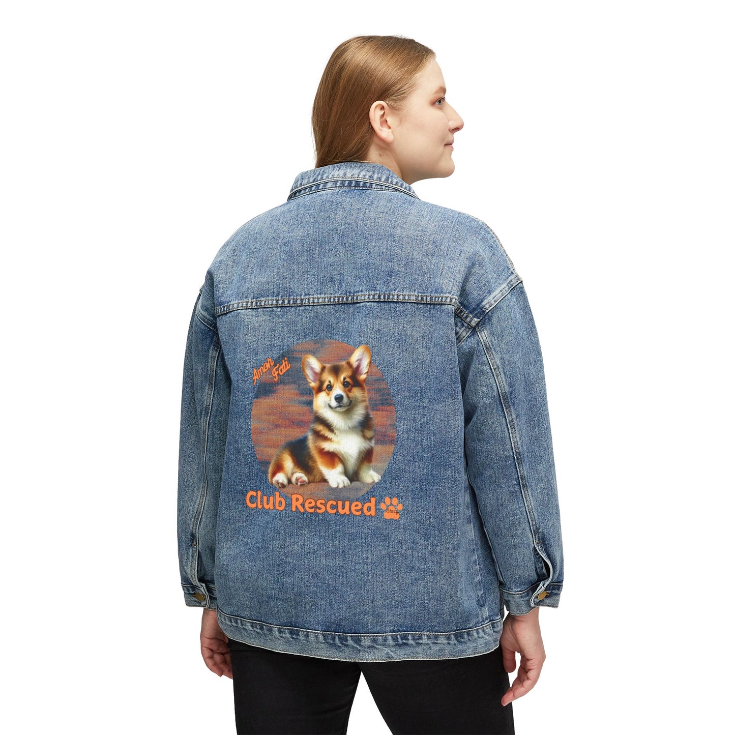 Corgi Club Rescued Women's Denim Jacket "Amor Fati" Love thy Fate