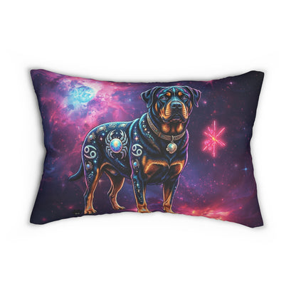 Celestial Cancer Zodiac Rottweiler Lumbar Pillow | Cosmic Dog Art Accent Cushion