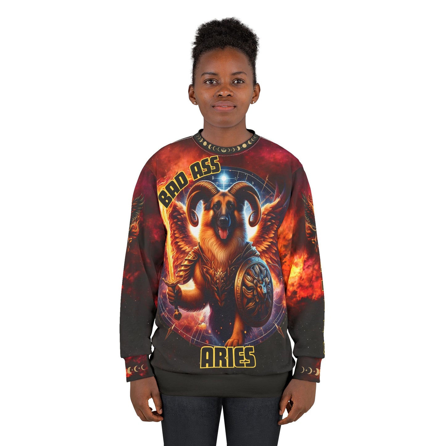 Bold Aries Graphic Unisex Sweatshirt - Bad Ass Aries German Shepherd design