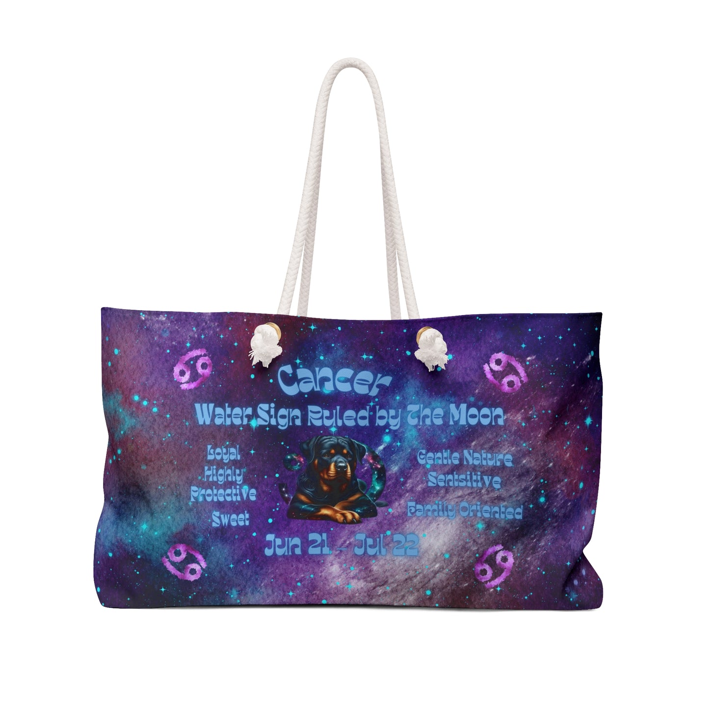 Celestial Zodiac Cancer as Rottweiller Weekender Bag - Dog Breed Zodiac
