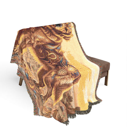 Leo Zodiac Golden Retriever Woven Blanket | Fire Sign Tapestry Throw with Fringe | Boho Astrological Dog Lover Gift | Couch & Wall Decor