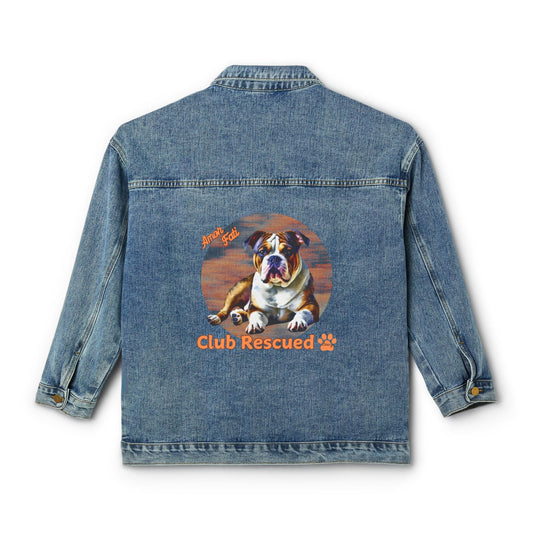 American Bulldog Club rescued Women's Denim Jacket " amor fati"