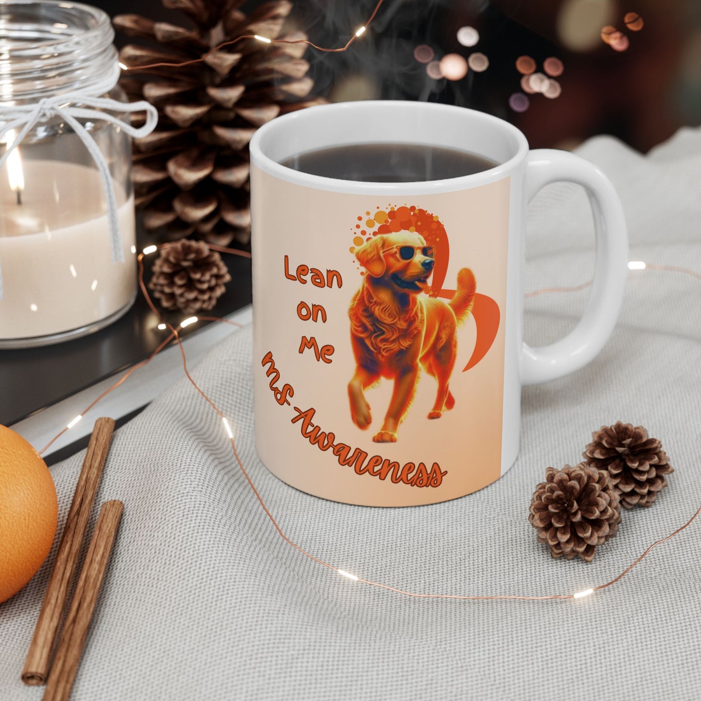 Golden Retriever MS Awareness Coffee Mug – "Lean on Me" Ceramic Mug