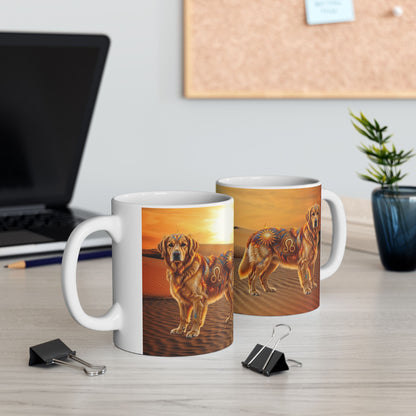 Golden Retriever Leo Zodiac Coffee Mug – Desert Sunset Astrological Dog Cup