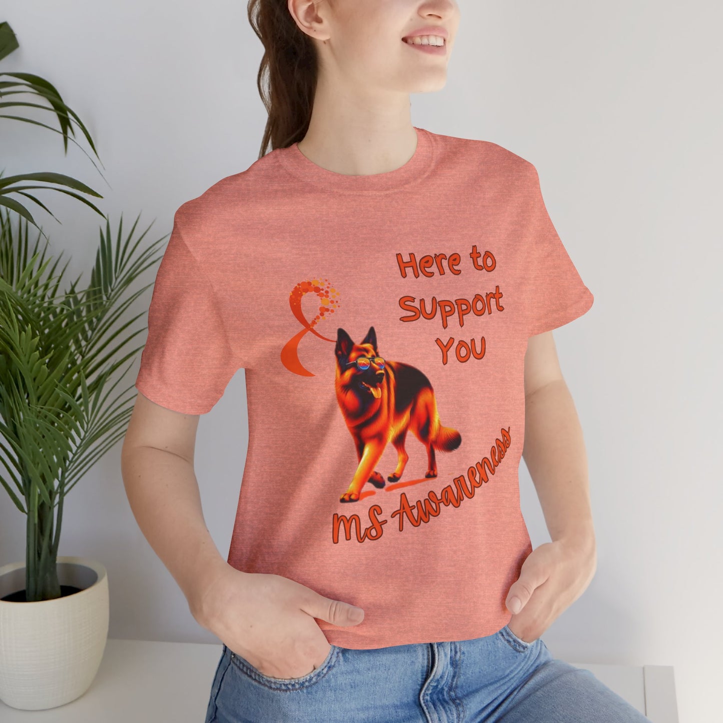 MS Awareness German Shepherd Orange Ribbon Support Design T-shirt.