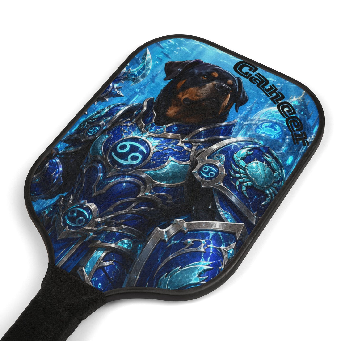 Cancer Zodiac Rottweiler Pickleball Paddle Set – Mythic Neptune Knight Abyssal Dog Art Sports Gear