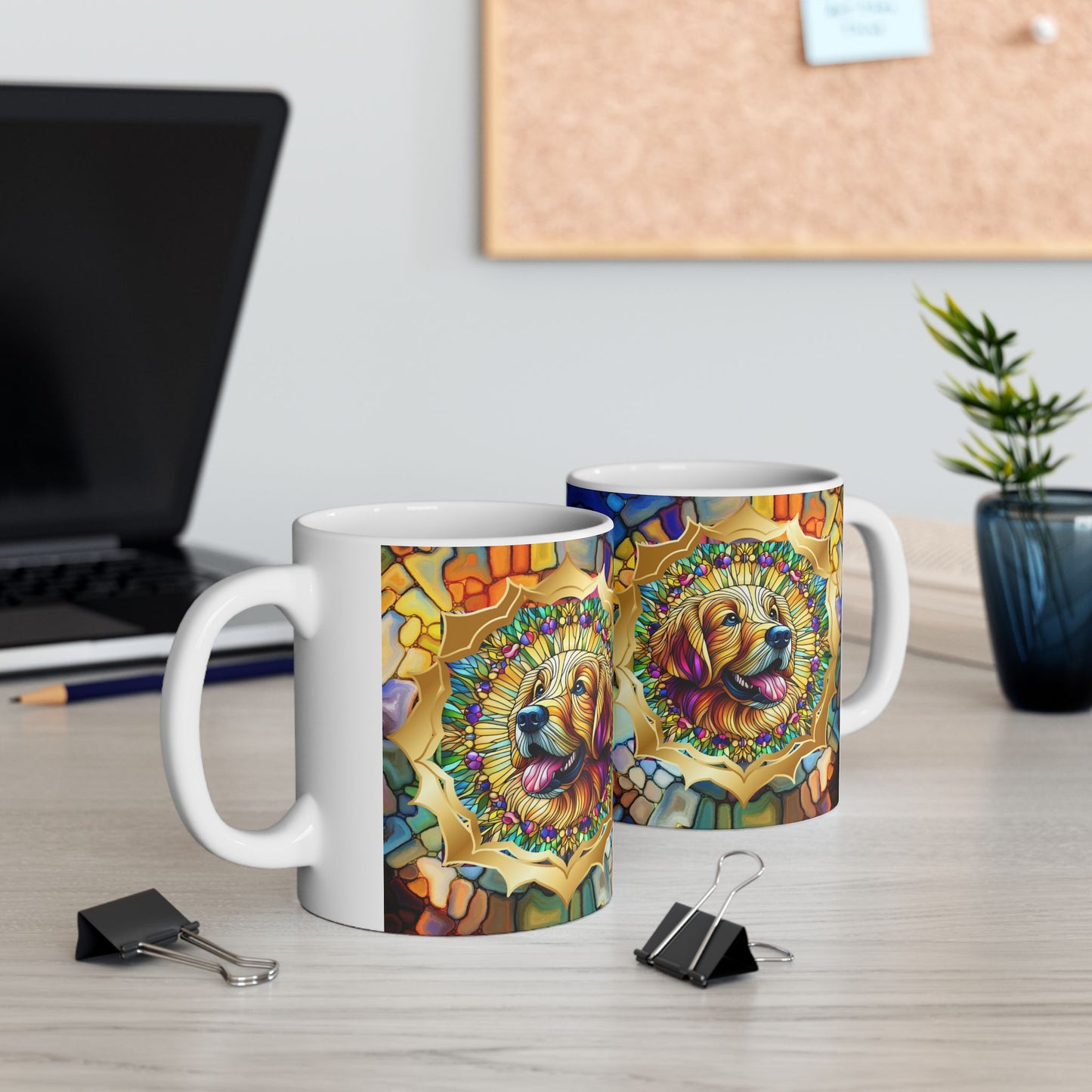 Golden Retriever Stained Glass Ceramic Mug