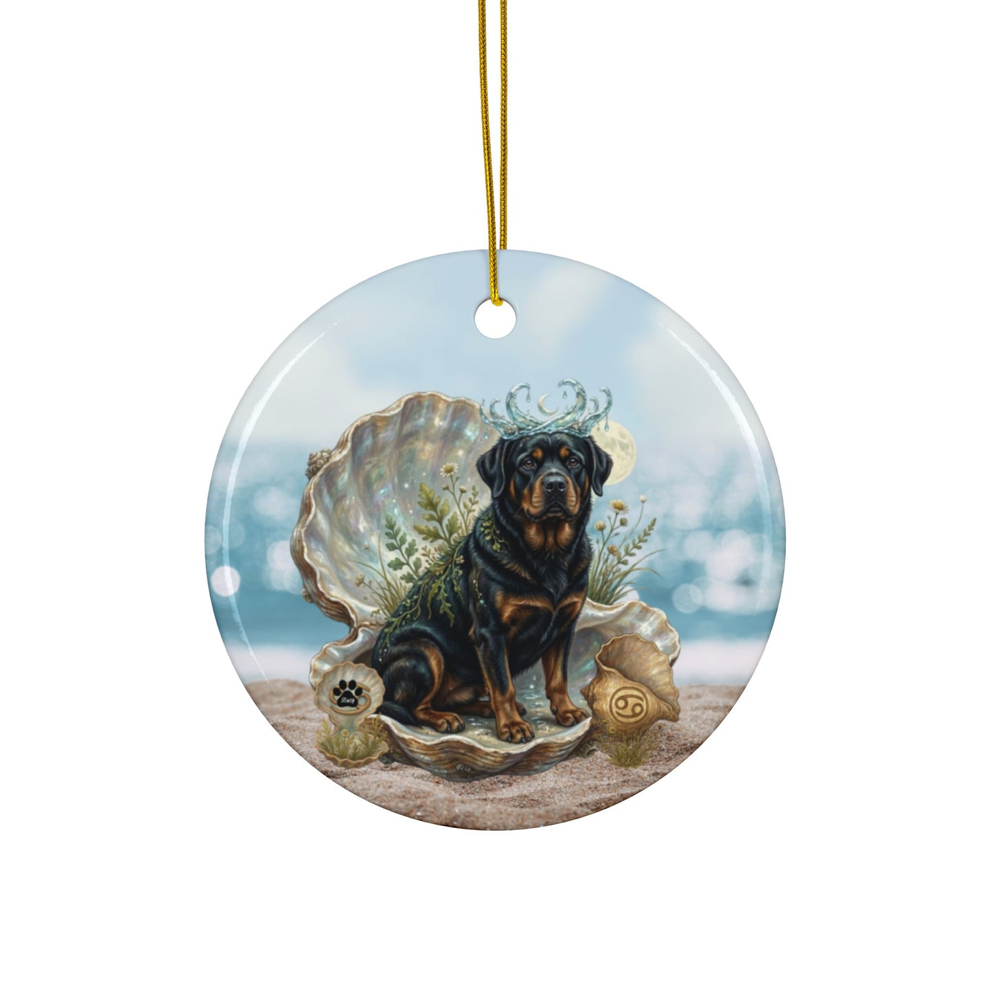 Cancer Zodiac Rottweiler Elements Text-Free Premium Ceramic Ornament