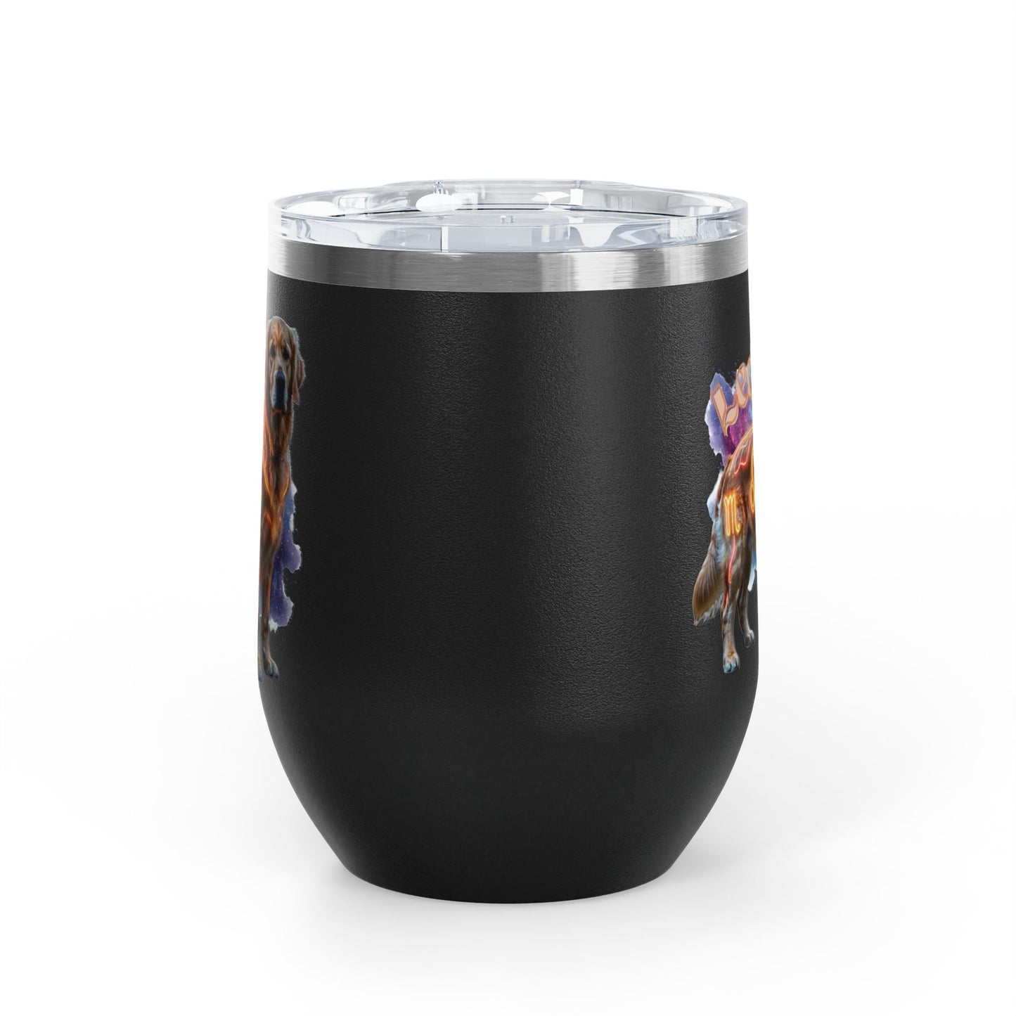 Leo Zodiac Golden Retriever Wine Tumbler – 12oz Insulated Stainless Steel Stemless Cup & Dog Lover Gift