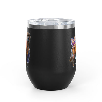 Leo Zodiac Golden Retriever Wine Tumbler – 12oz Insulated Stainless Steel Stemless Cup & Dog Lover Gift