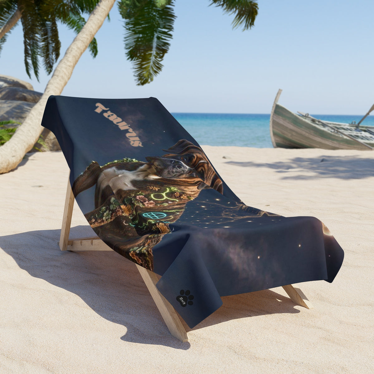 Taurus Boxer Celestial Beach Towel