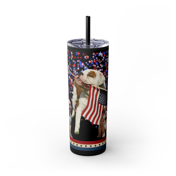 American Bulldog  Dog Pack Patriotic Skinny Tumbler with Straw, 20oz