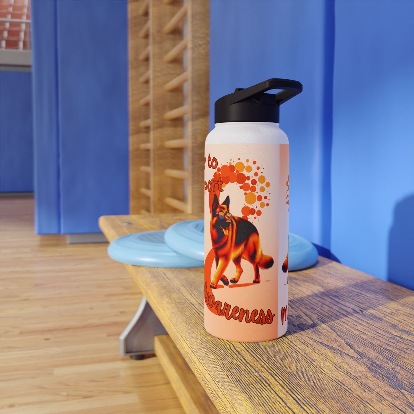 MS Awareness German Shepherd "Here to support you" Stainless Steel Water Bottle, Standard Lid