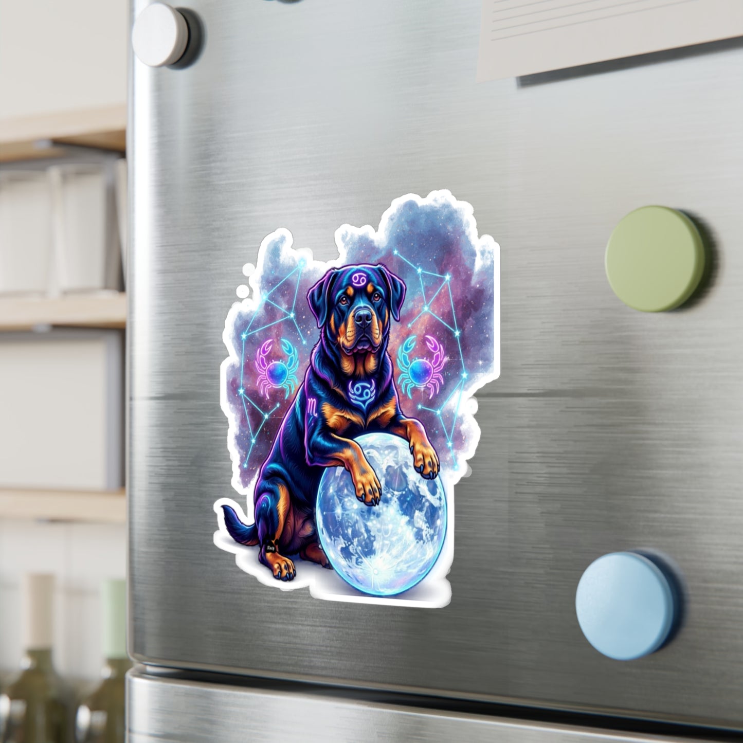 Celestial Rottweiler Kiss-Cut Vinyl Sticker – Cosmic Zodiac Dog Decal