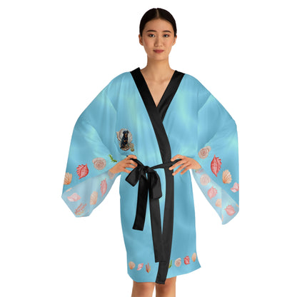 Luxury Cancer Zodiac Rottweiler Kimono Robe - All Over Print Fluid Aqua Water Elements Spa Loungewear