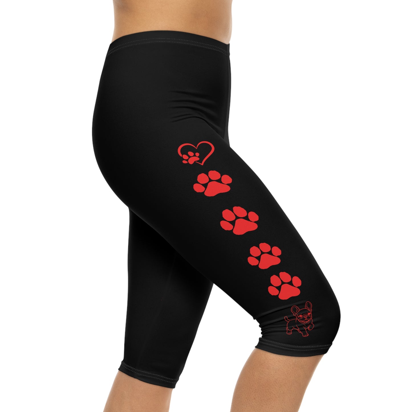 Paws and Hearts French Bulldog Capri Leggings Black and Red
