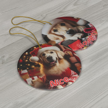 Golden Retriever Naughty or Nice Christmas Ceramic Ornament, 1-Pack