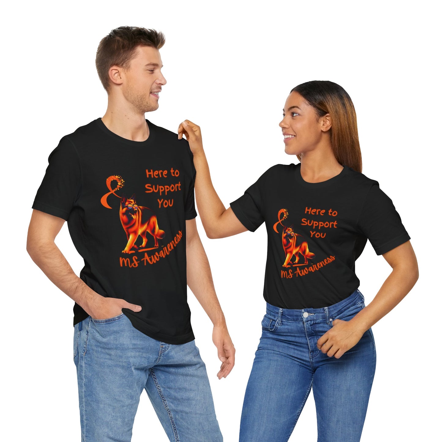 MS Awareness German Shepherd Orange Ribbon Support Design T-shirt.