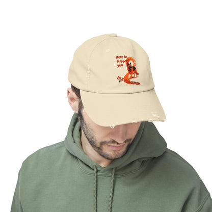 German Shepherd MS Awareness Distressed Cap - "Here to Support You" Mobility Service Dog Baseball Hat