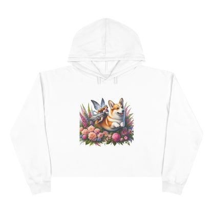 Corgi Fairytale Cropped Hoodie — Floral Dog Graphic Crop Sweatshirt