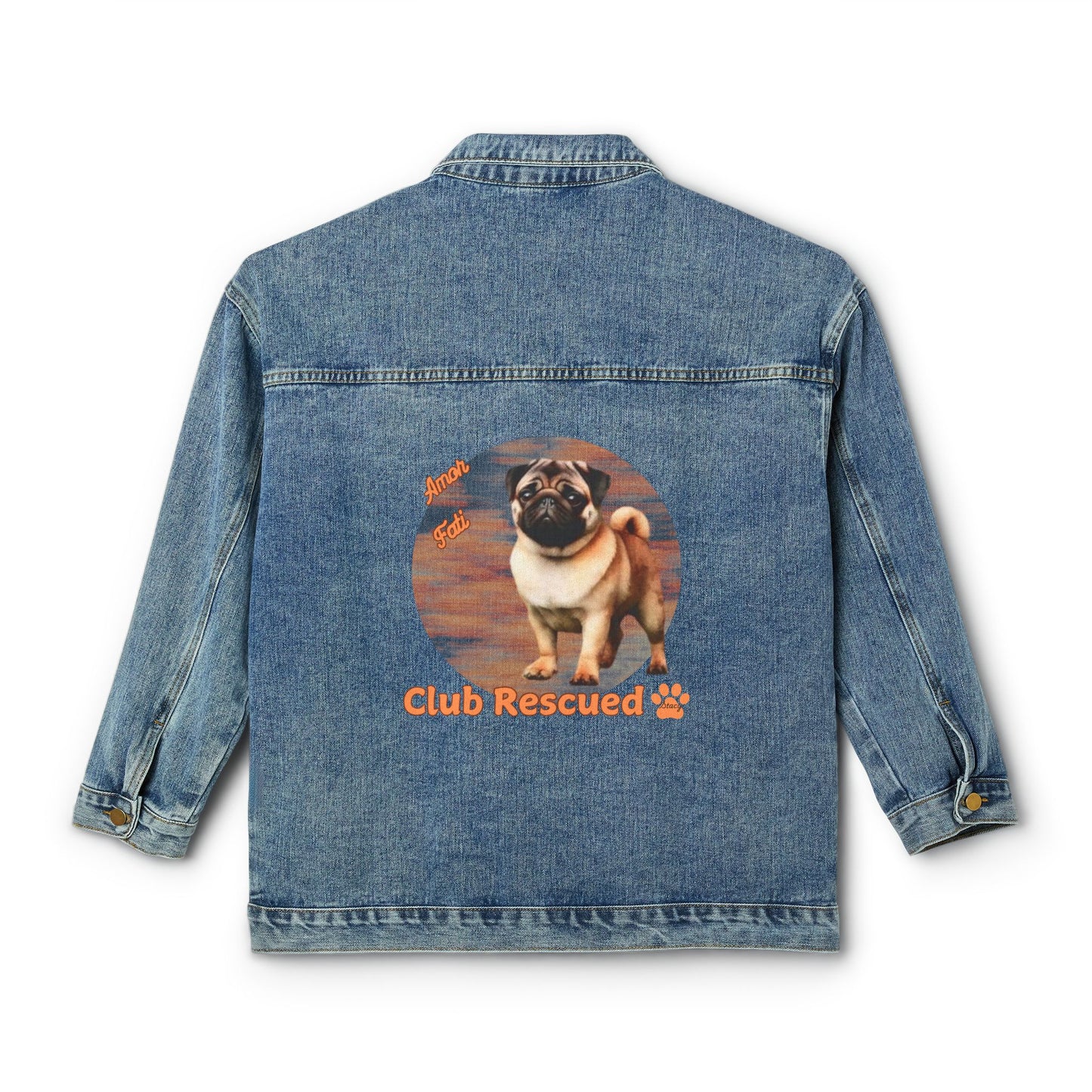 Pug Club Rescued Women's Denim Jacket Amor Fati