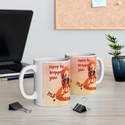 German Shepherd MS Awareness Ceramic Mug - "Here to Support You" Mobility Service Dog Coffee Cup