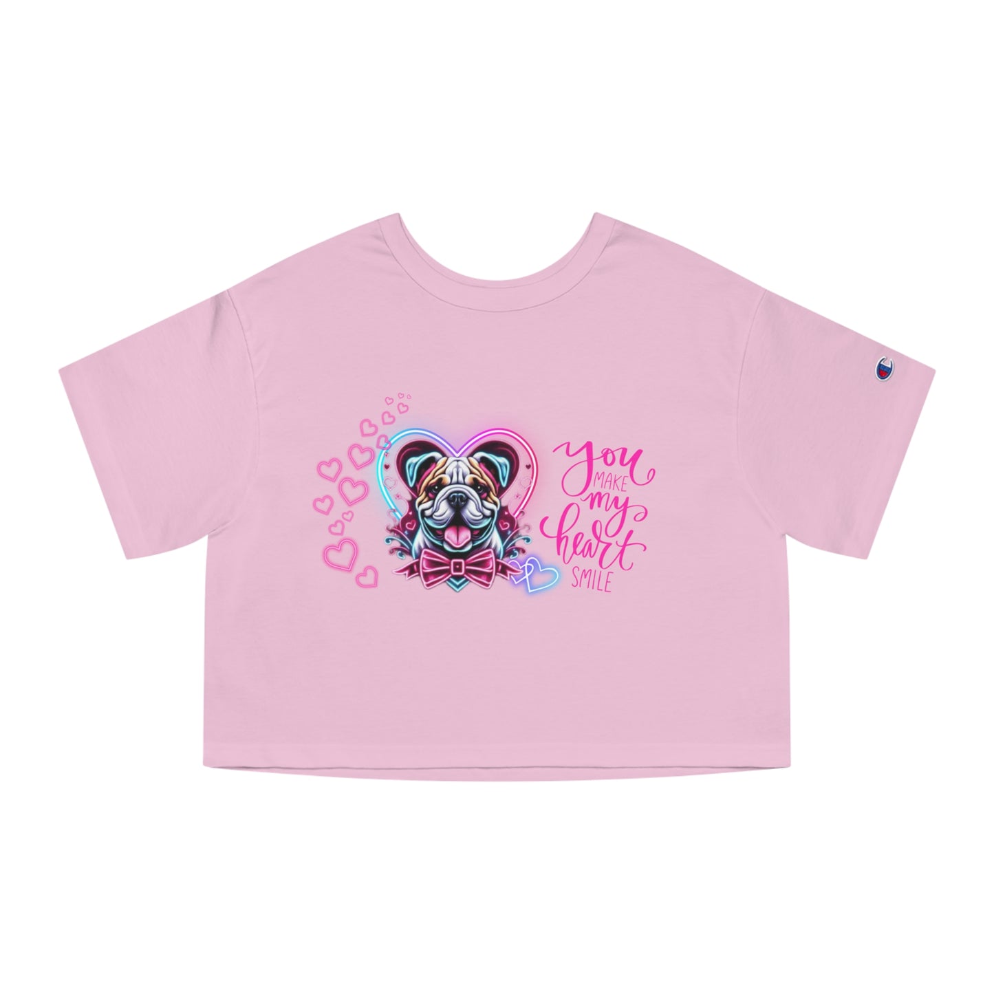 American Bulldog Neon Hearts Valentine Crop Top