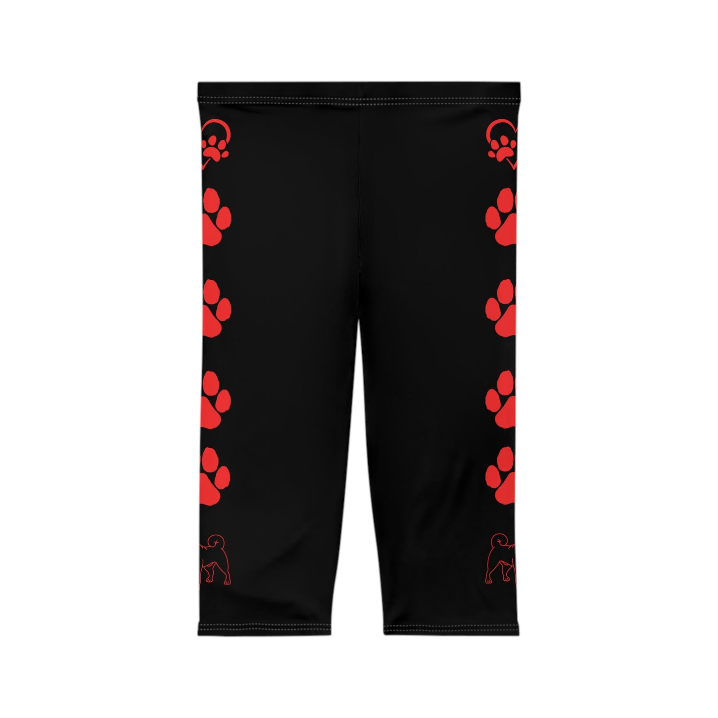 Paw Prints and Hearts Shiba Inu Capri Leggings Black with Red