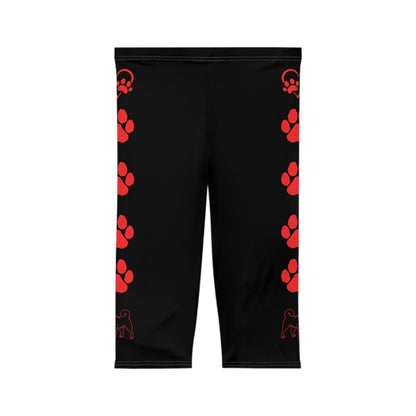 Paw Prints and Hearts Shiba Inu Capri Leggings Black with Red