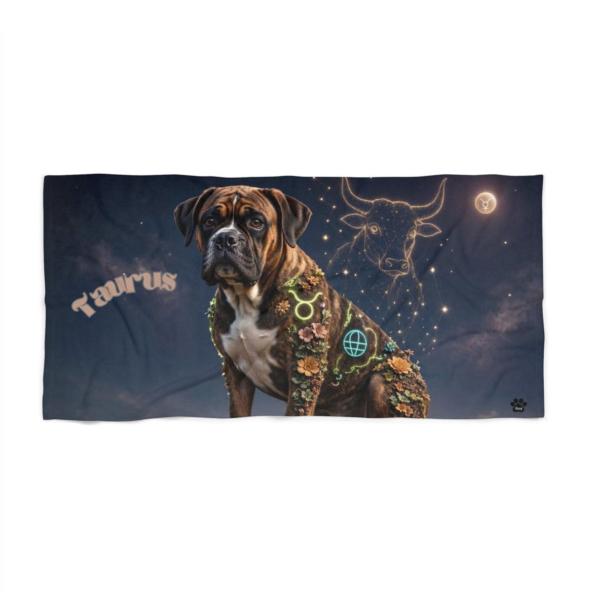 Taurus Boxer Celestial Beach Towel