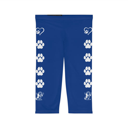 Paw Print and Beagles Capri Pants Blue and White
