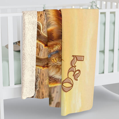 Leo Elemental Golden Retriever Sherpa Blanket | Fire Zodiac Dog Fleece Throw | Warm Cozy Dog Lover Gift | Astrology Bed & Couch Throw