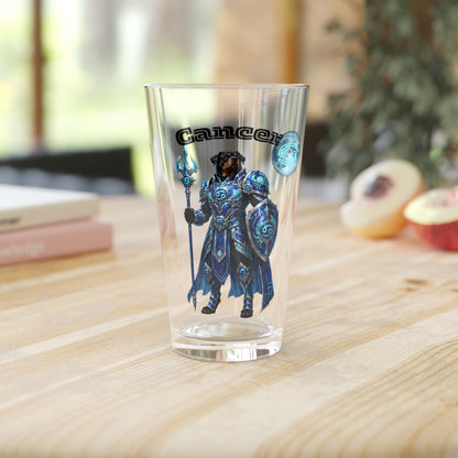 Cancer Zodiac Rottweiler Pint Glass – Mythic Neptune Knight Abyssal Dog Art Mixing Glass