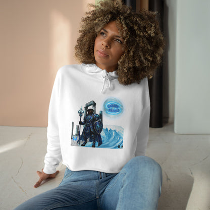 Cancer Zodiac as Rottweiler Crop Hoodie — Mythic Neptune Warrior Graphic Hooded Top
