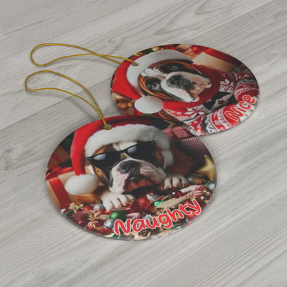 American Bulldog Naughty or Nice Christmas Ornament