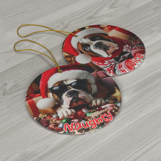 American Bulldog Naughty or Nice Christmas Ornament